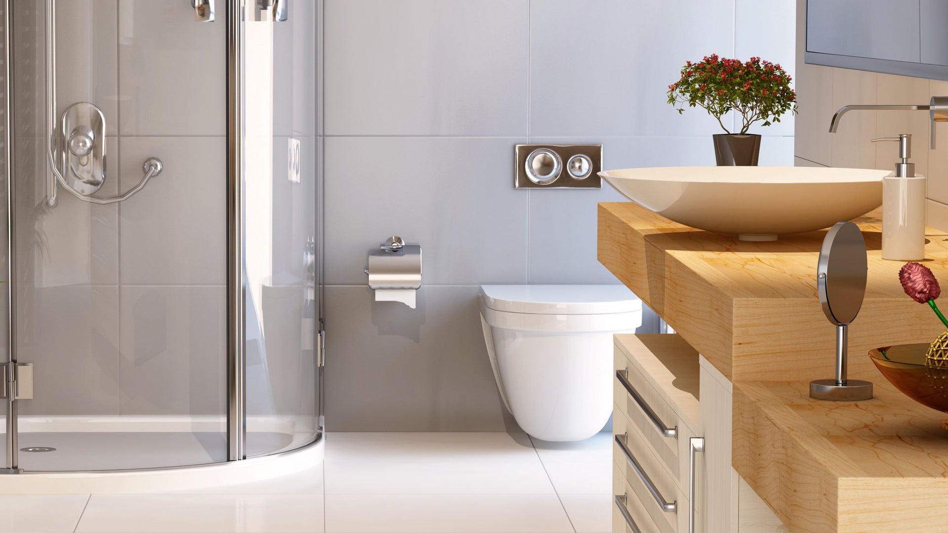 Modern bathroom with shower WC and washbasin
