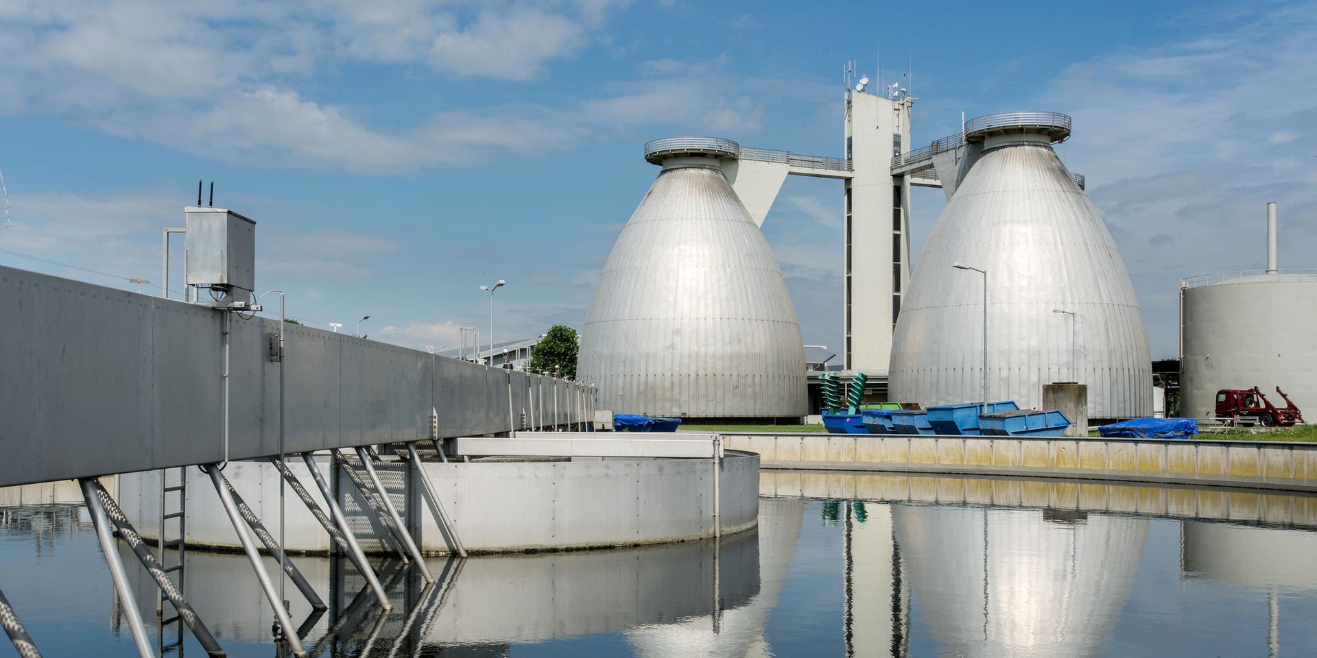 Modern wastewater treatment plant with digesters