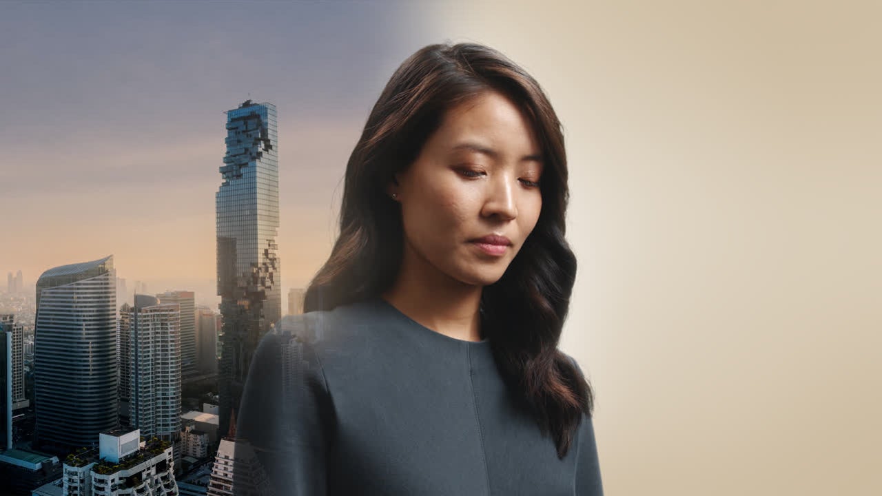 アジア人女性と都市