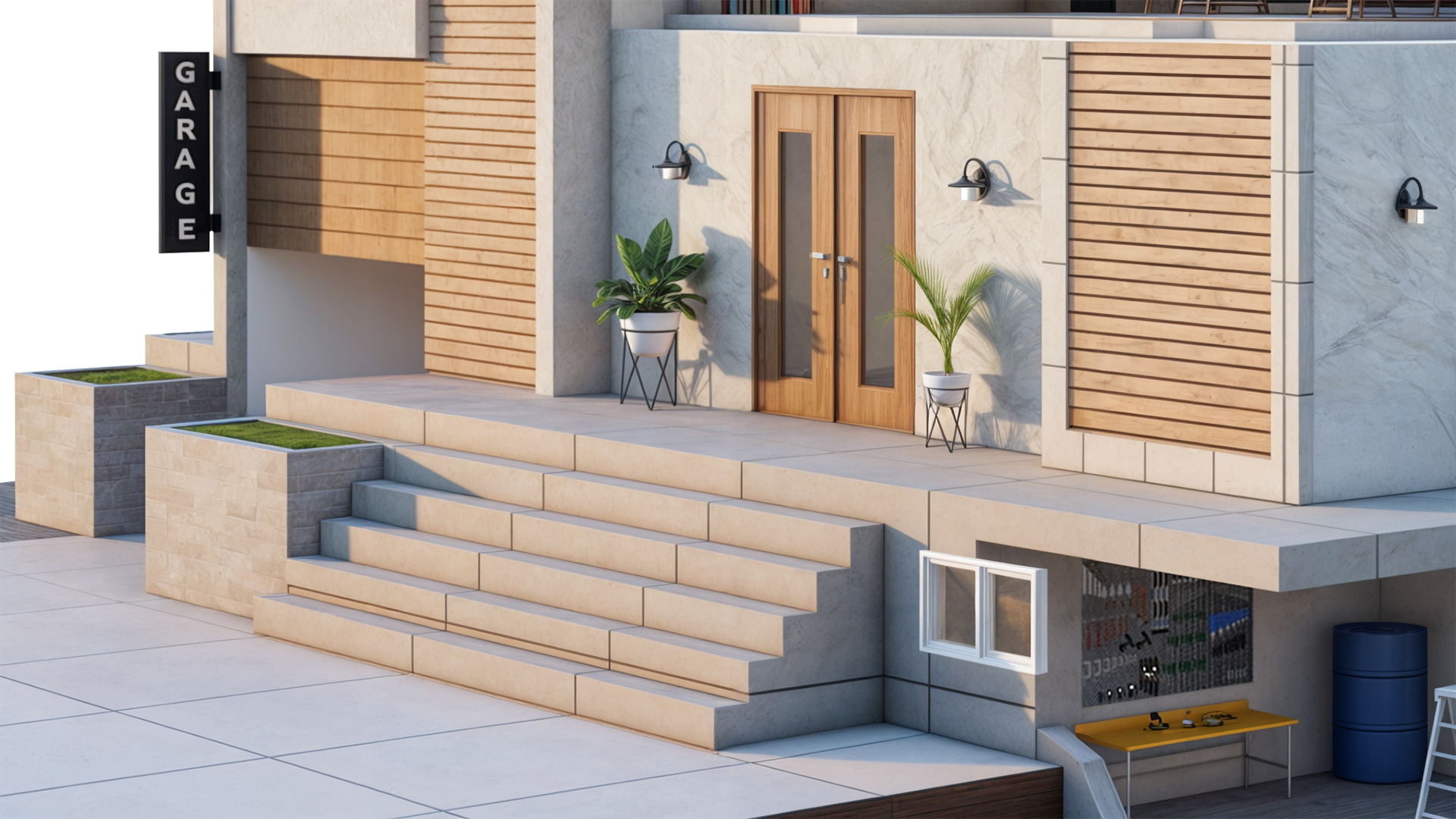 Illustration of residential entrance area front porch