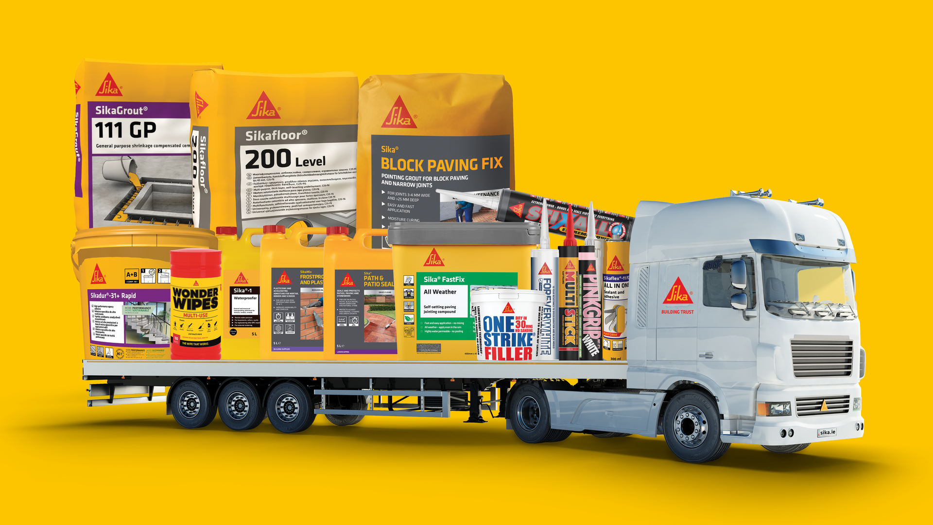 Construction materials loaded on delivery truck