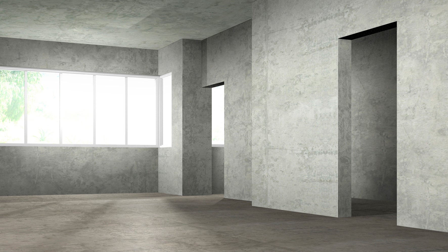 Empty concrete room with windows