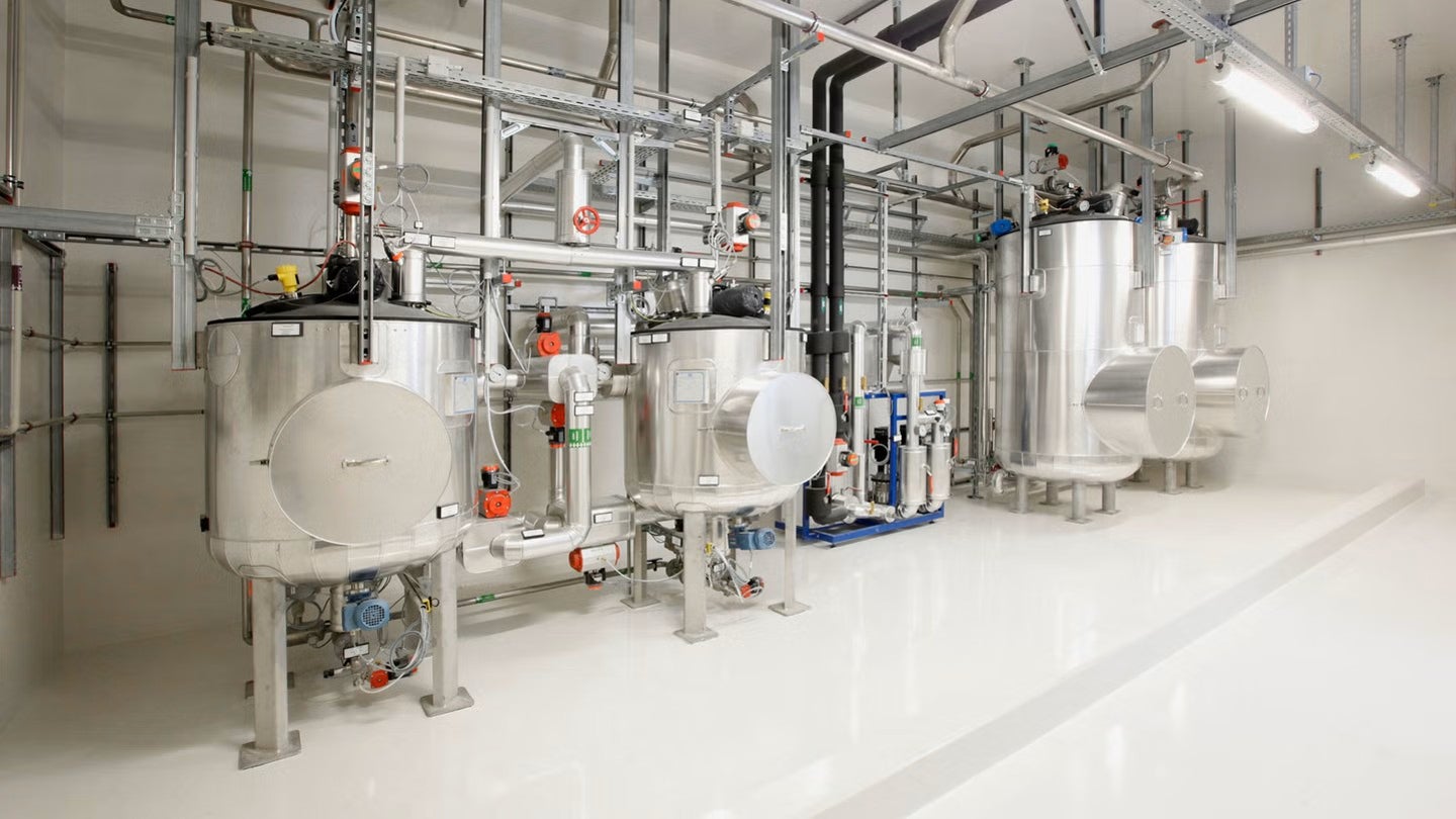 Modern industrial stainless steel processing tanks