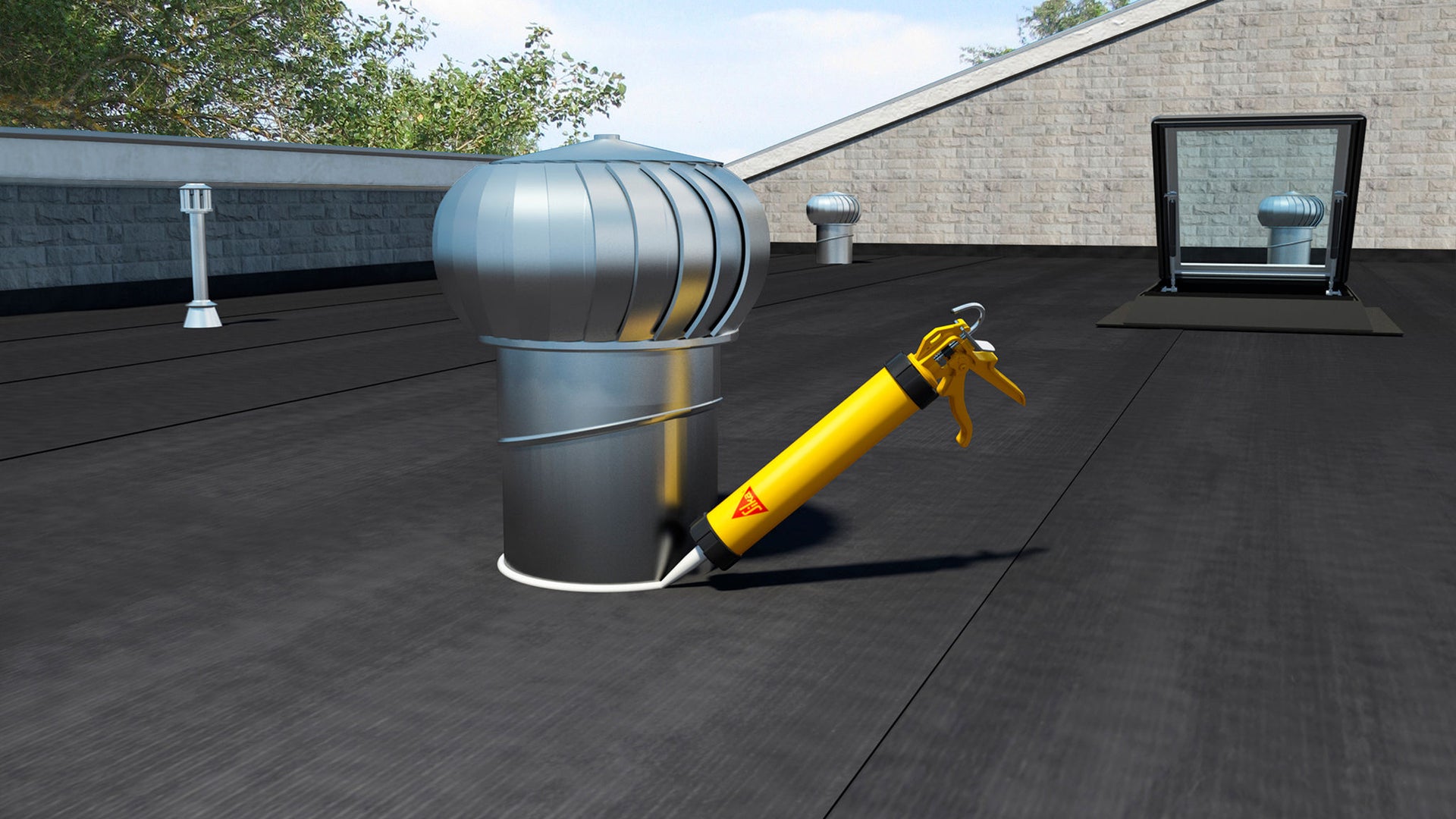 Waterproofing is applied around the base of the roof vent
