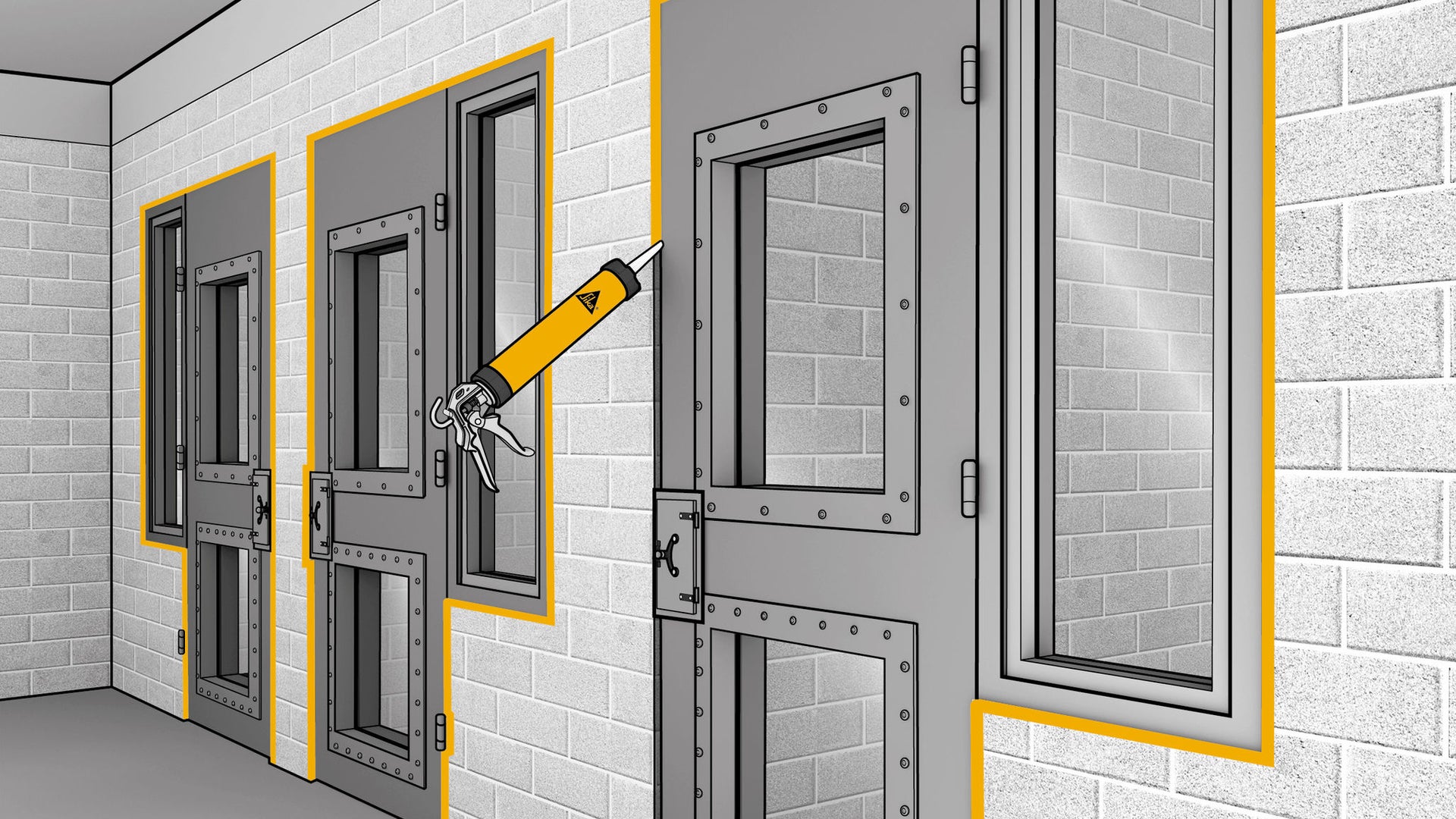Drawing of sealant being applied to prison cells