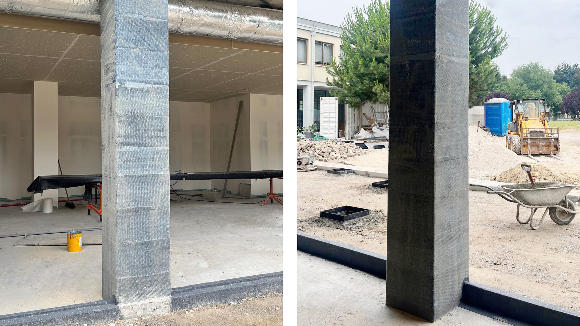 Reinforced concrete columns at construction site