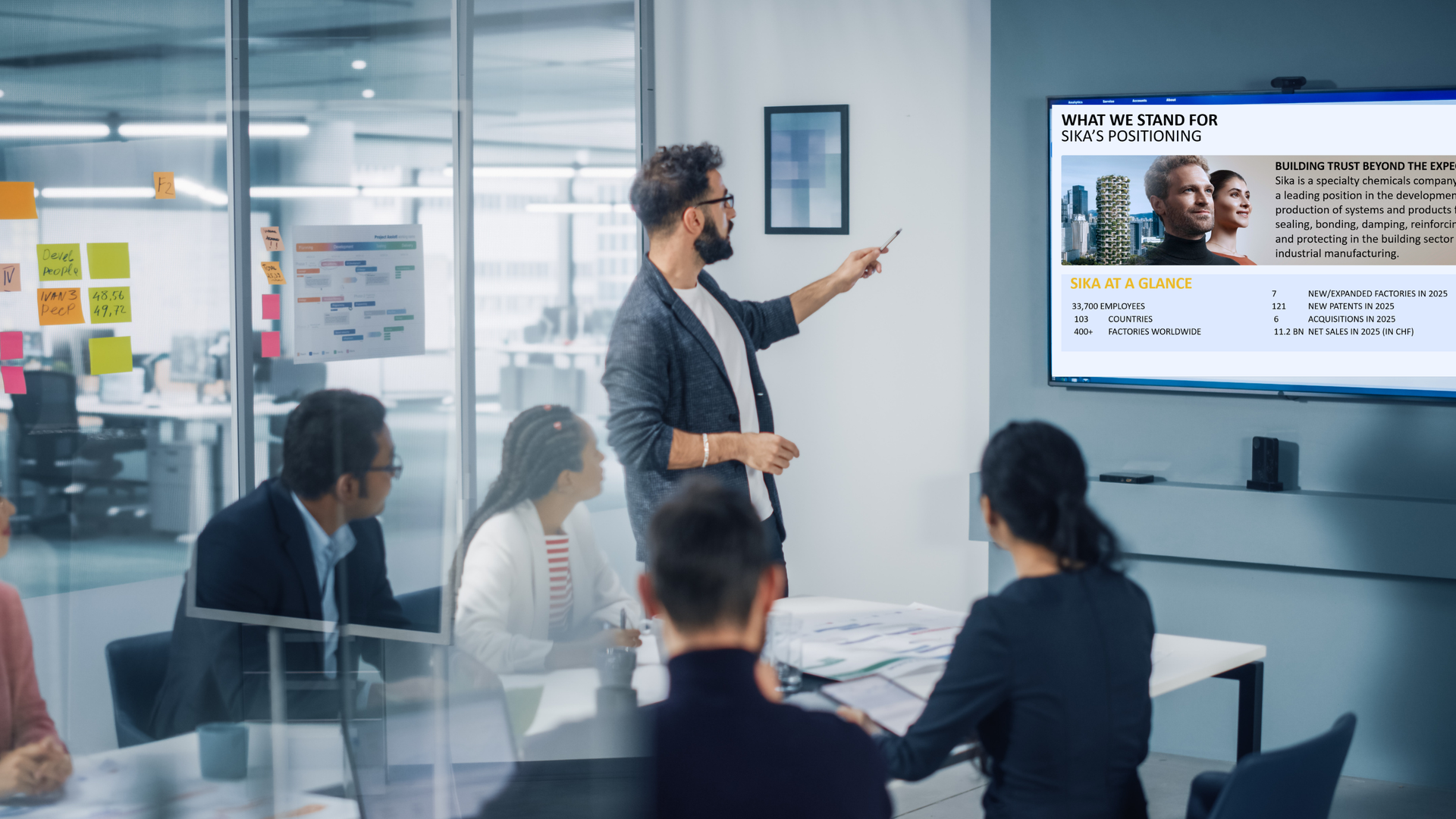 Business team presentation in modern office setting