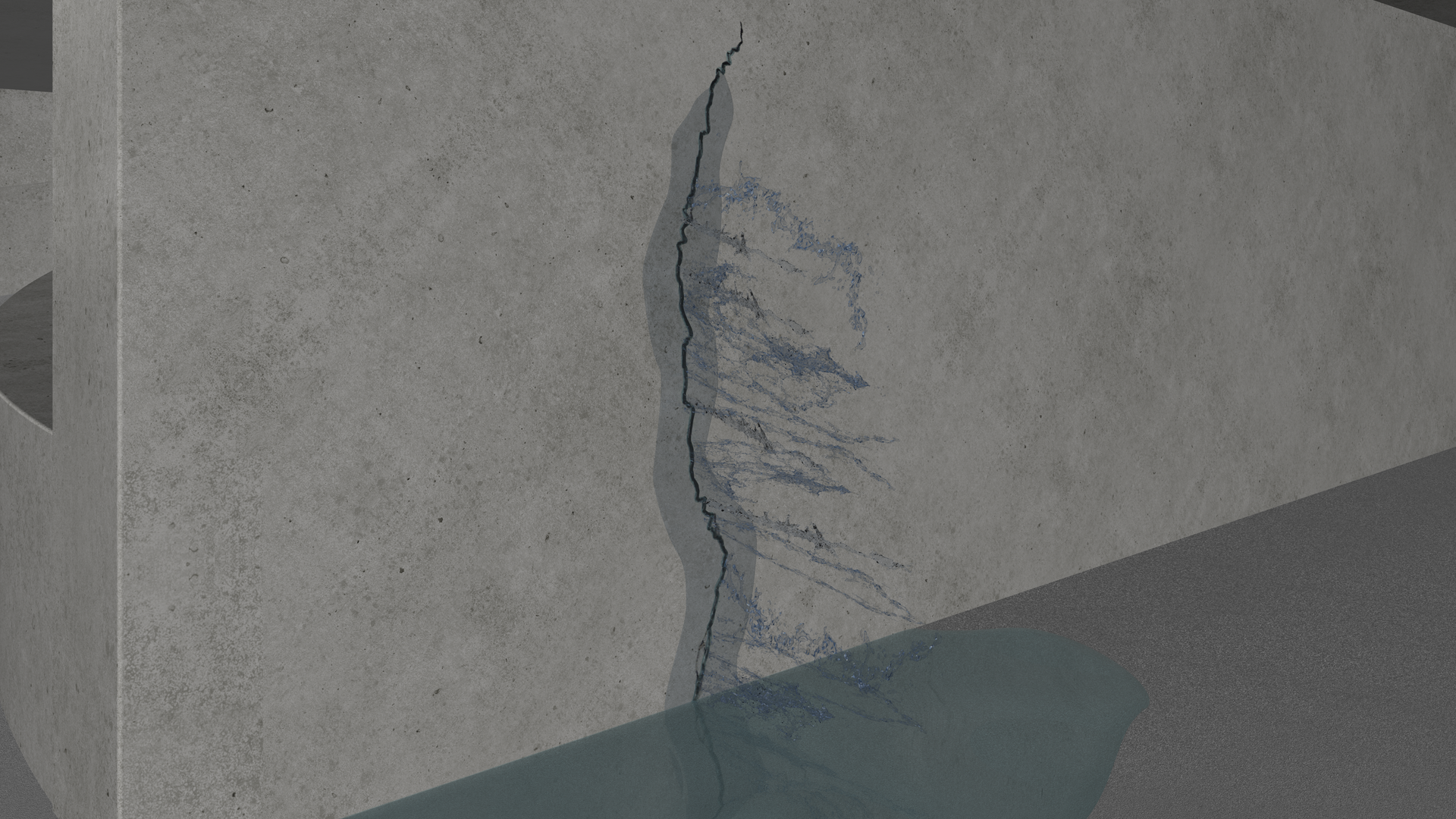 Concrete wall with visible crack and severe water ingress