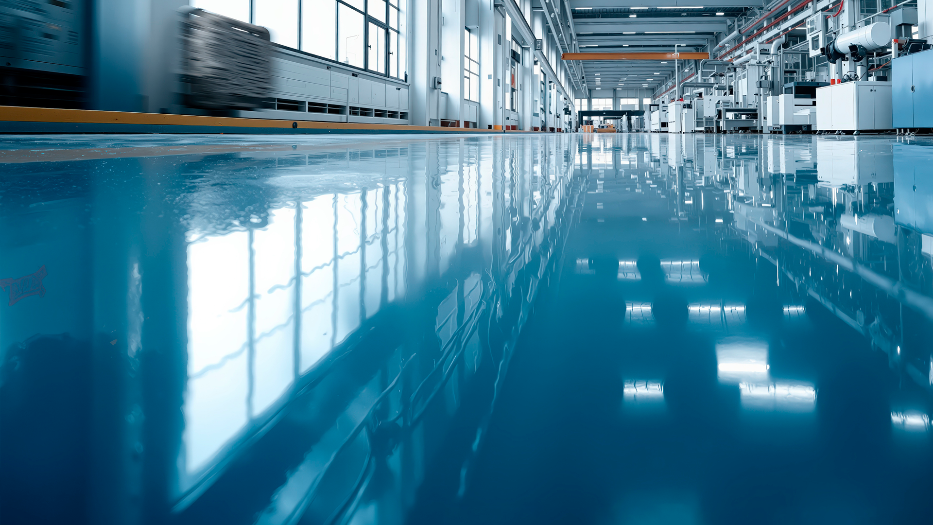 Modern industrial factory with reflective floor