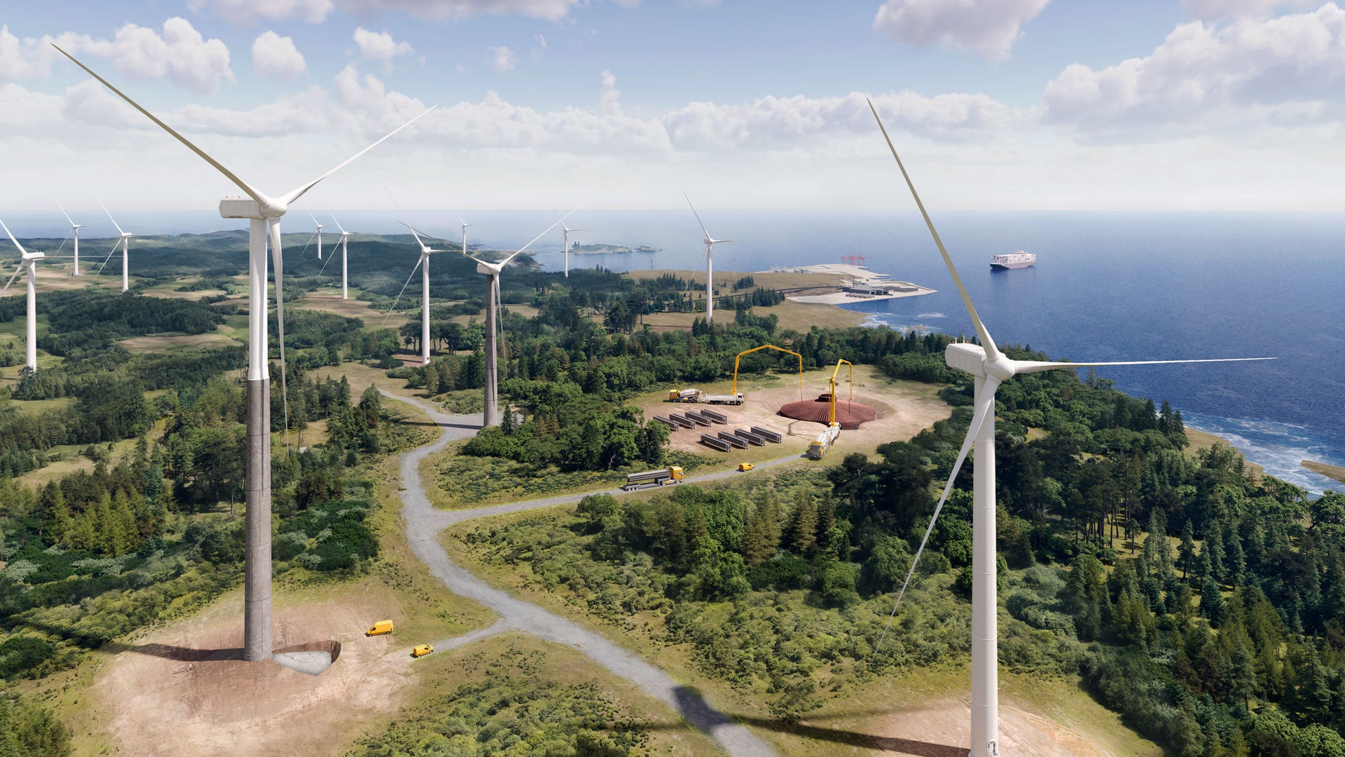 3D render onshore wind farm 