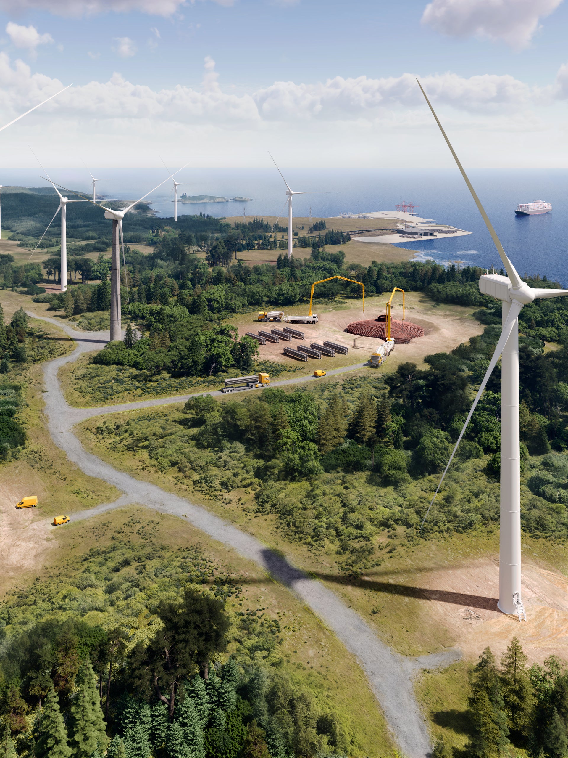 3D render onshore wind farm 