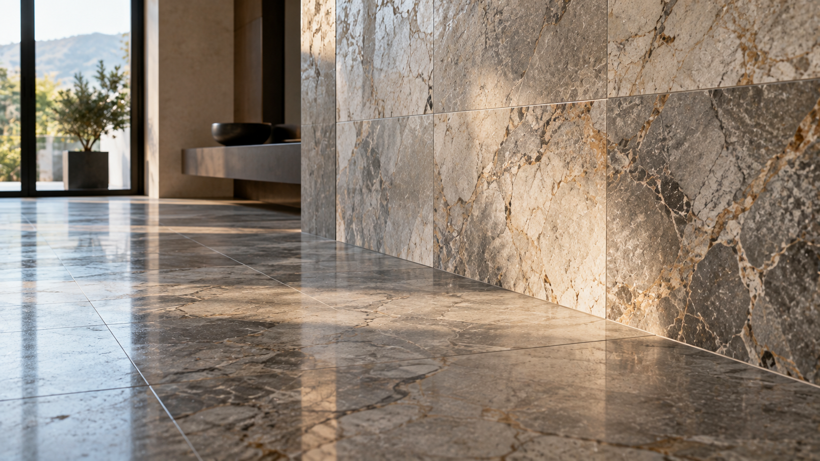 Modern interior with polished marble surfaces