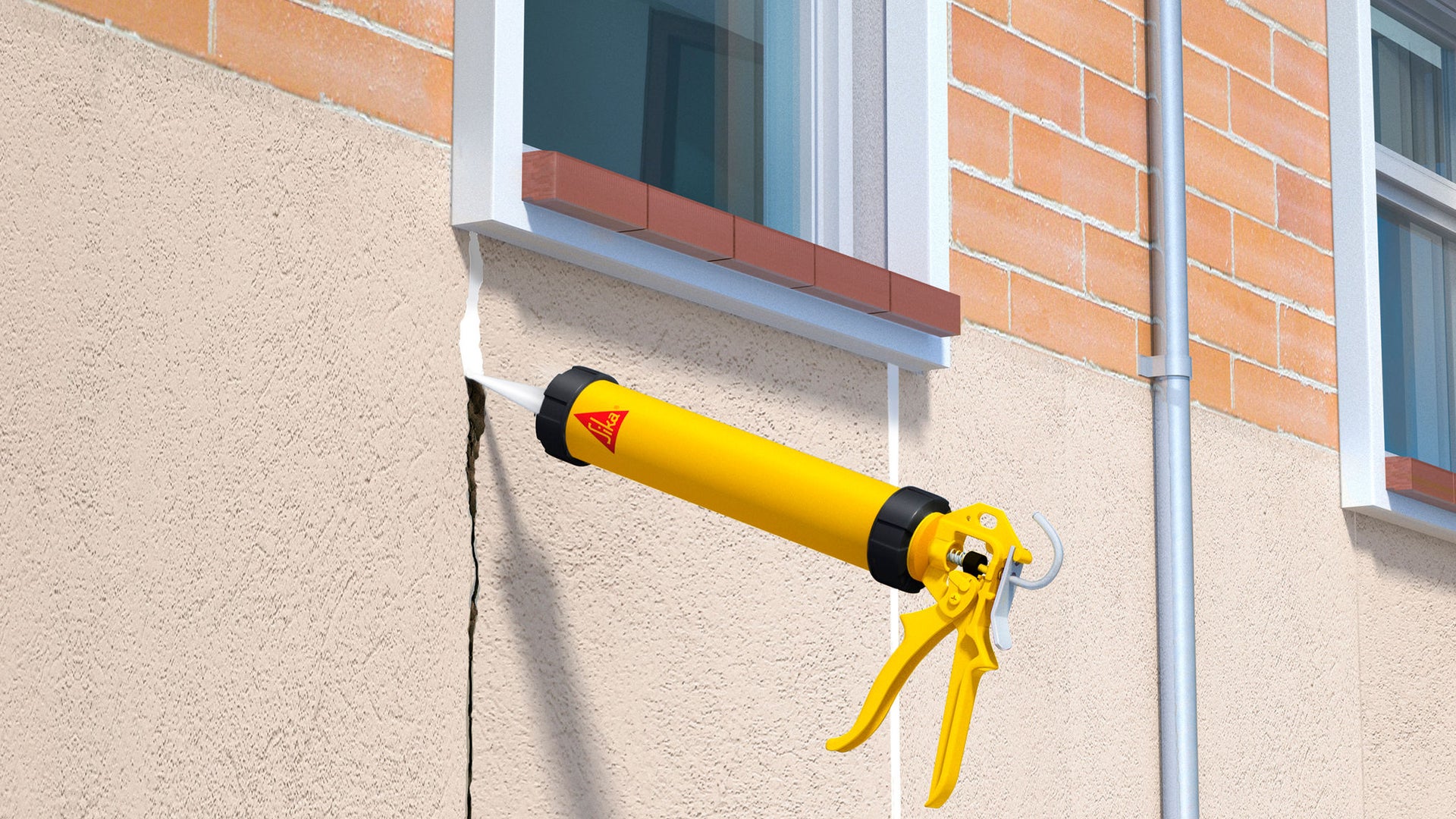 Illustrative drawing of crack sealing below outside of window