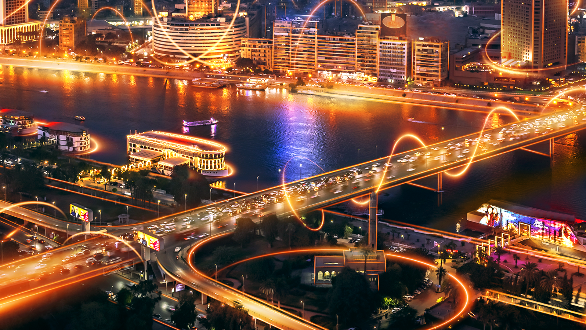 SikaVision digital products light streak in city roads, bridges, buildings