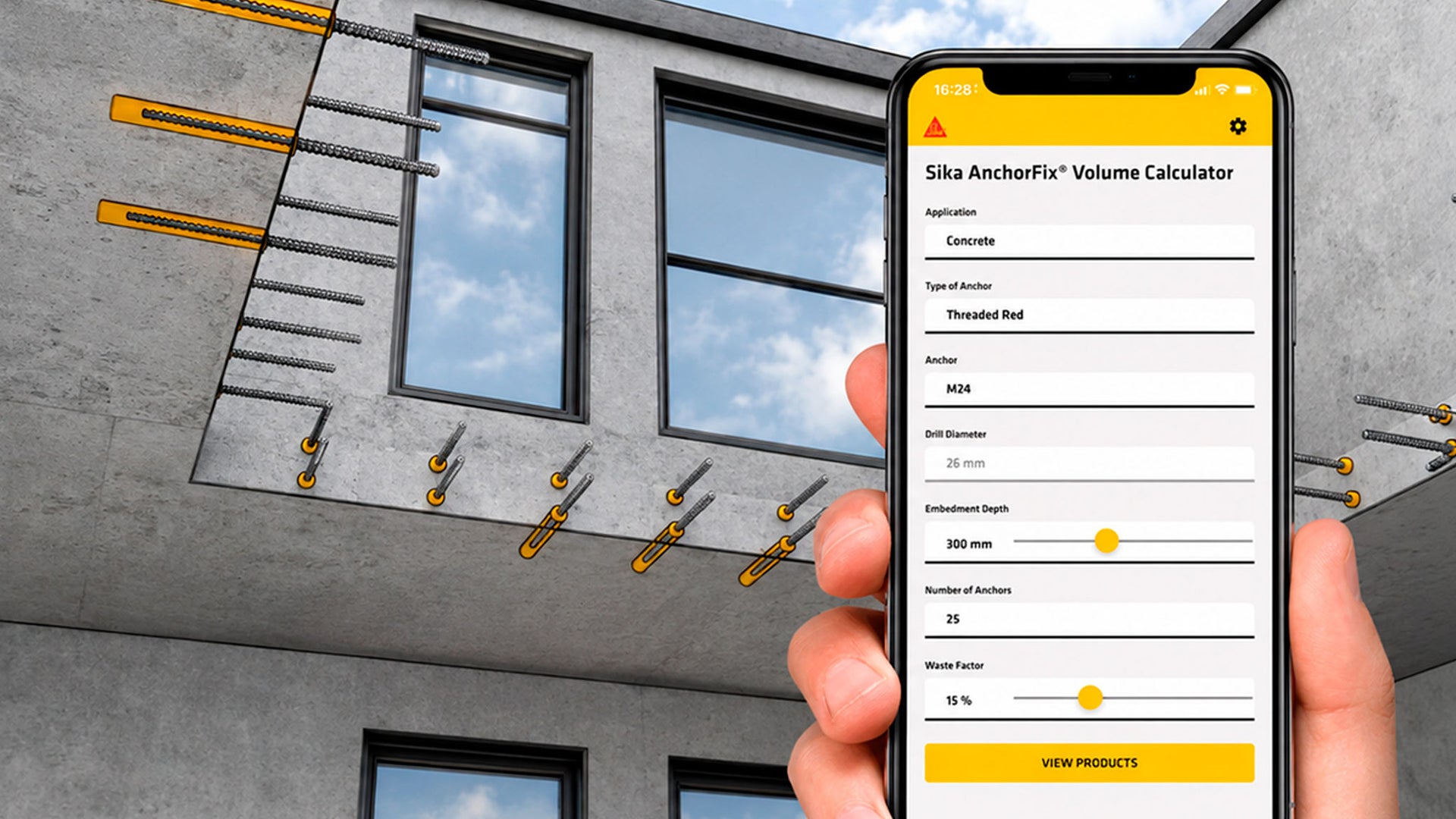 Construction anchor volume calculator on smartphone