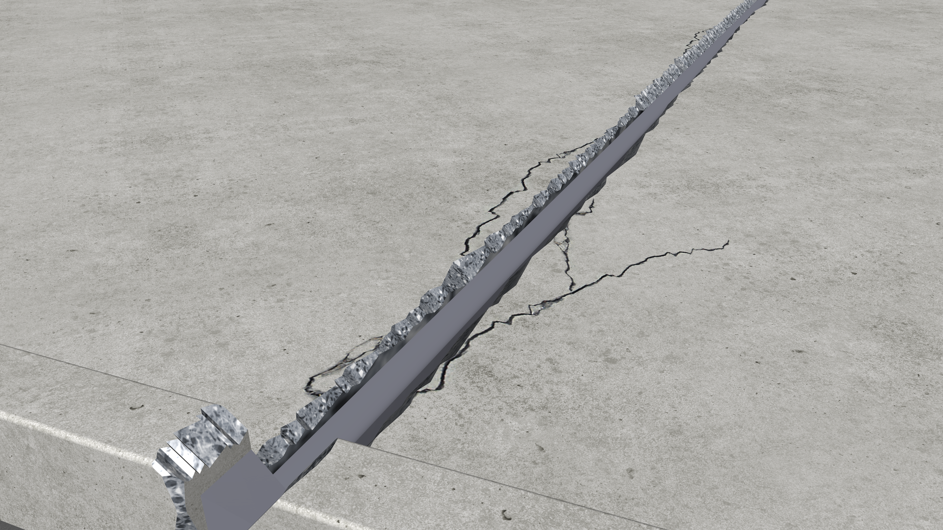 Cracked concrete and damaged joint between two concrete slabs