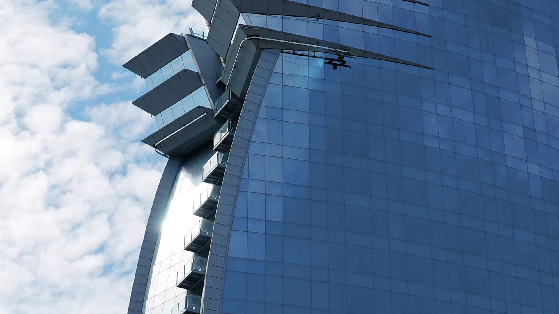 Modern glass skyscraper with unique design