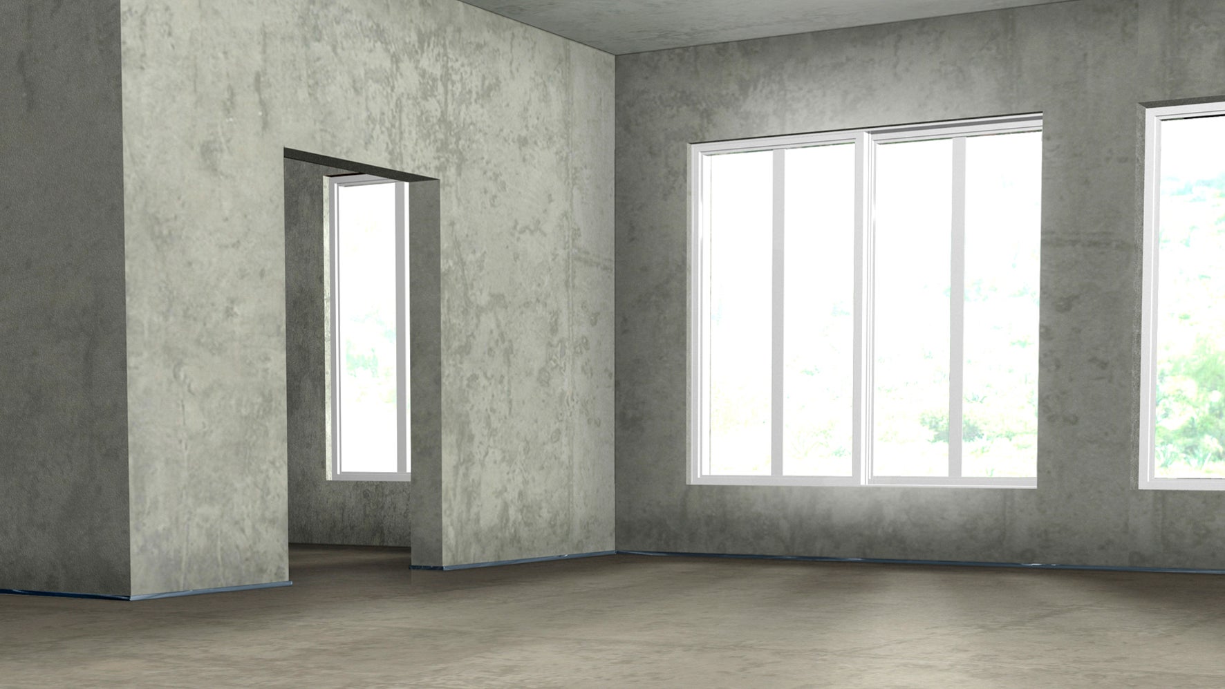 Empty concrete room with windows