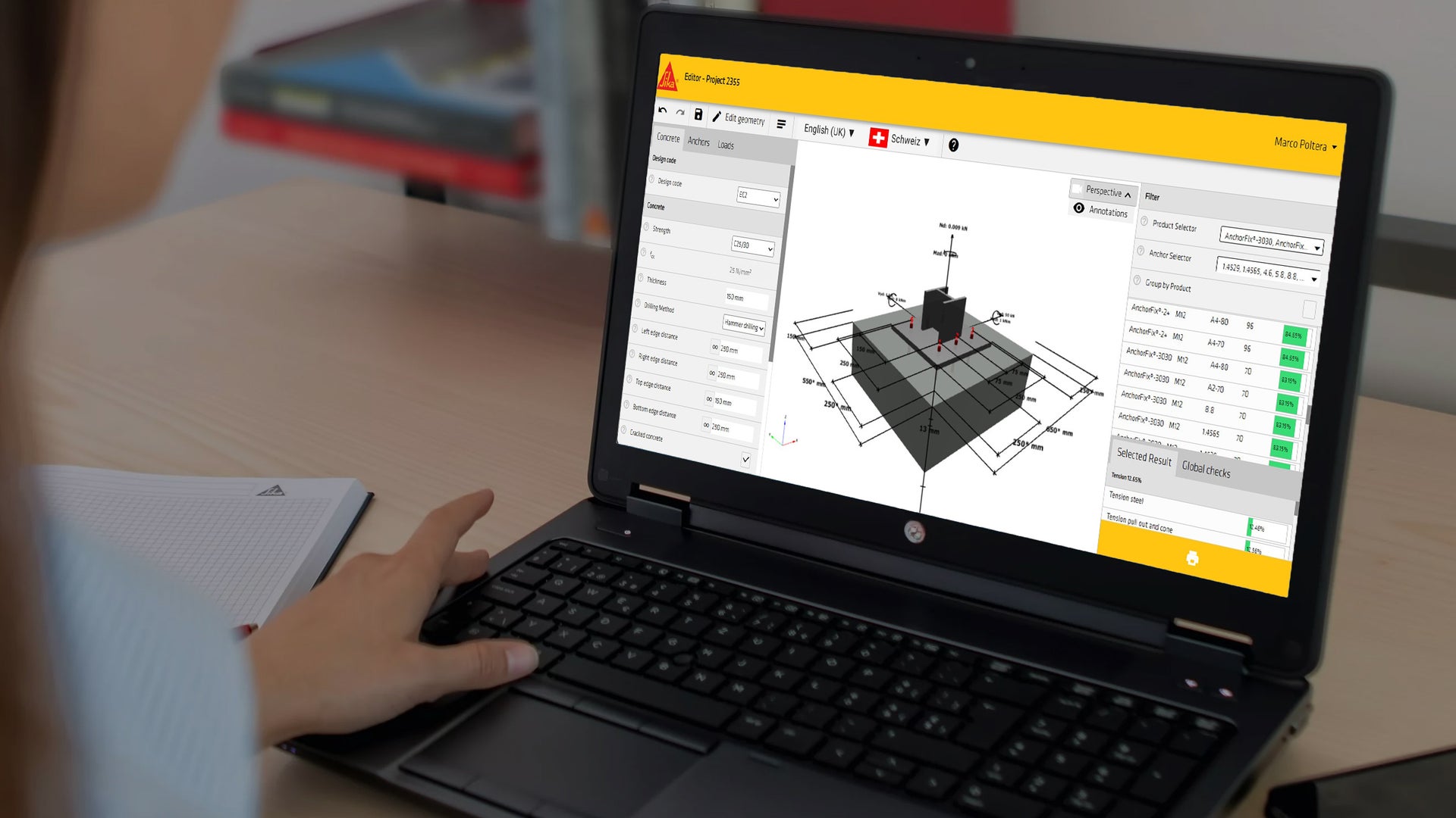 Woman using the Sika AnchorFix software on laptop