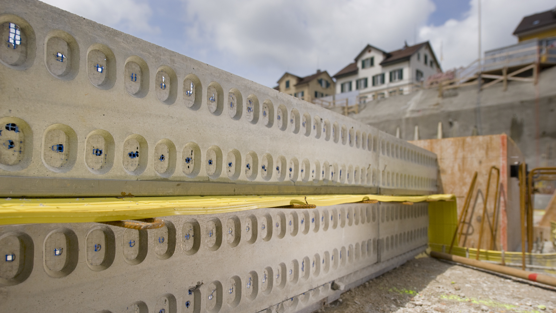 Concrete slabs with waterbar at construction site outdoors