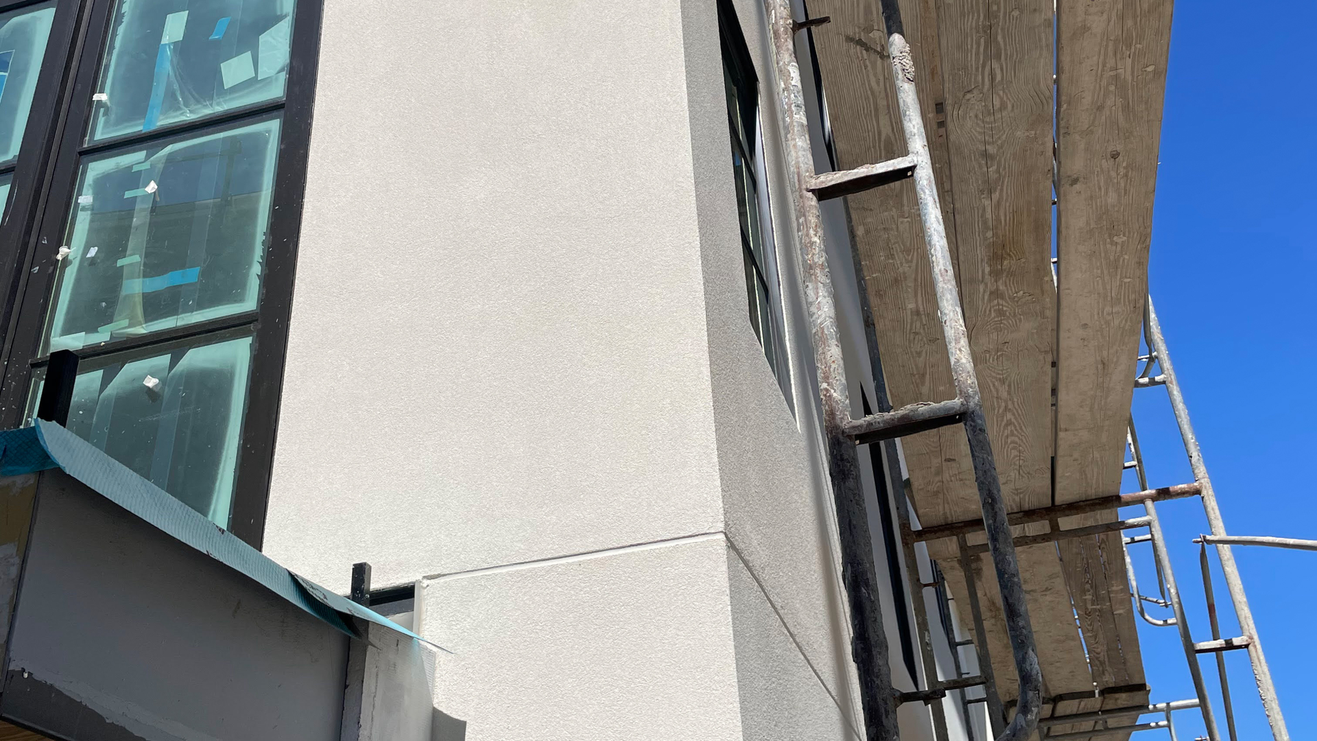 Building under construction with scaffolding