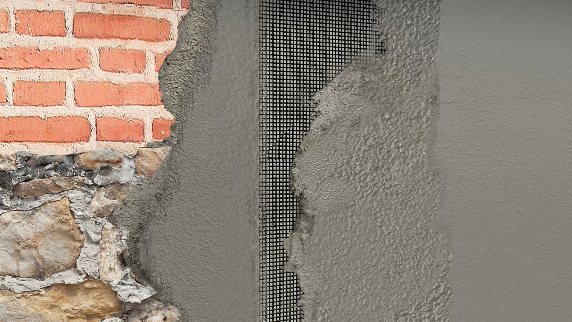 Brick and natural stone masonry with concrete on top