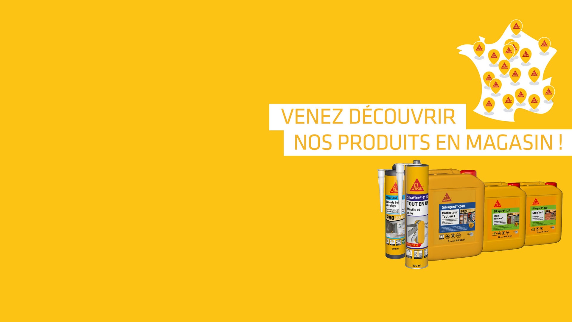 Construction Chemical Products with French Promotional Banner