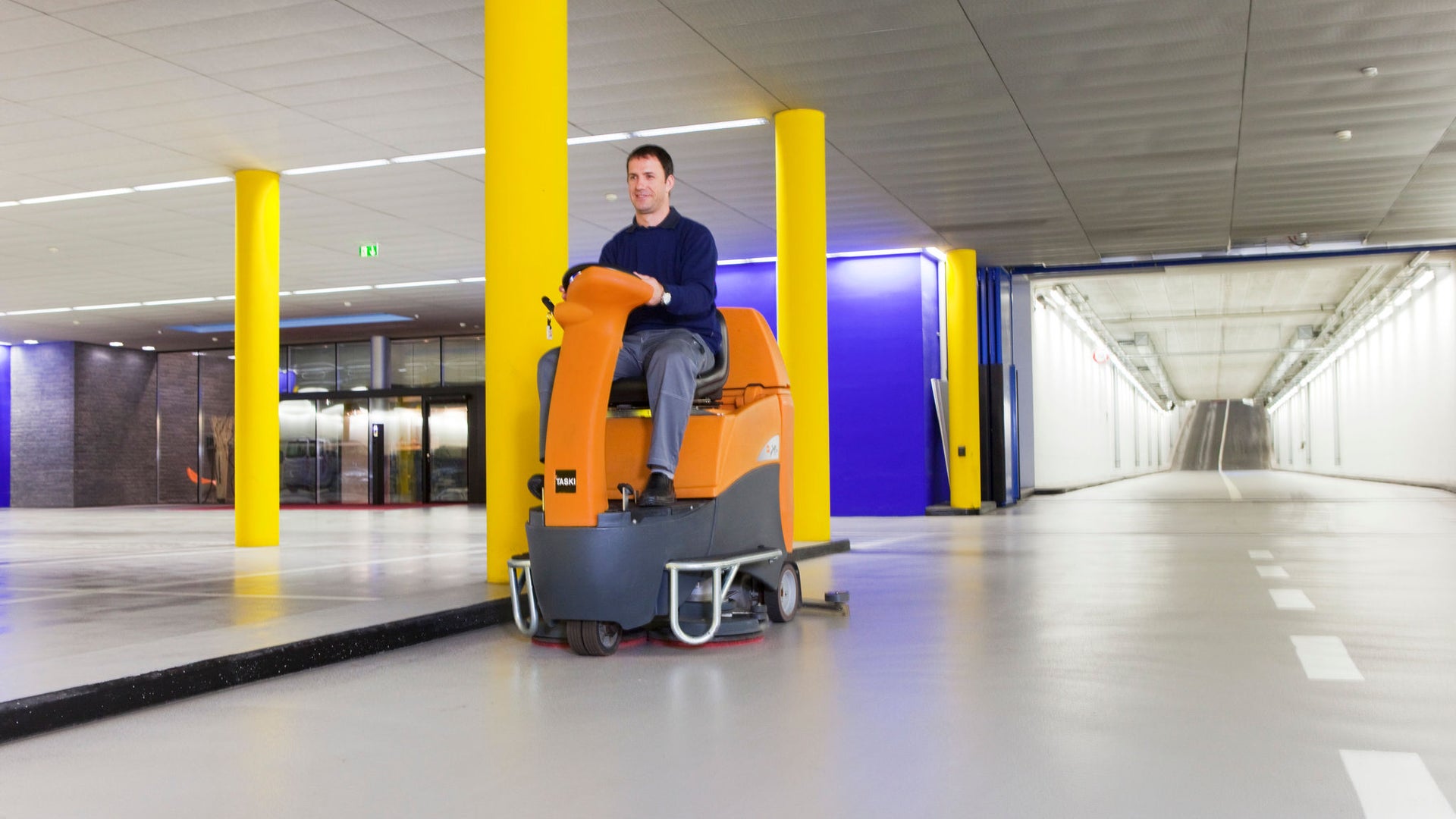 man on new machine on new car park floor at fifa headquarters