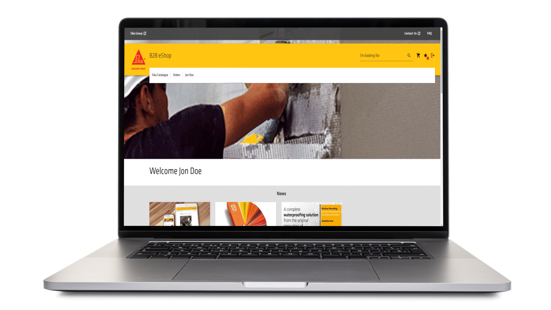 Animated GIF showing checkout process in Sika B2B eshop on laptop screen