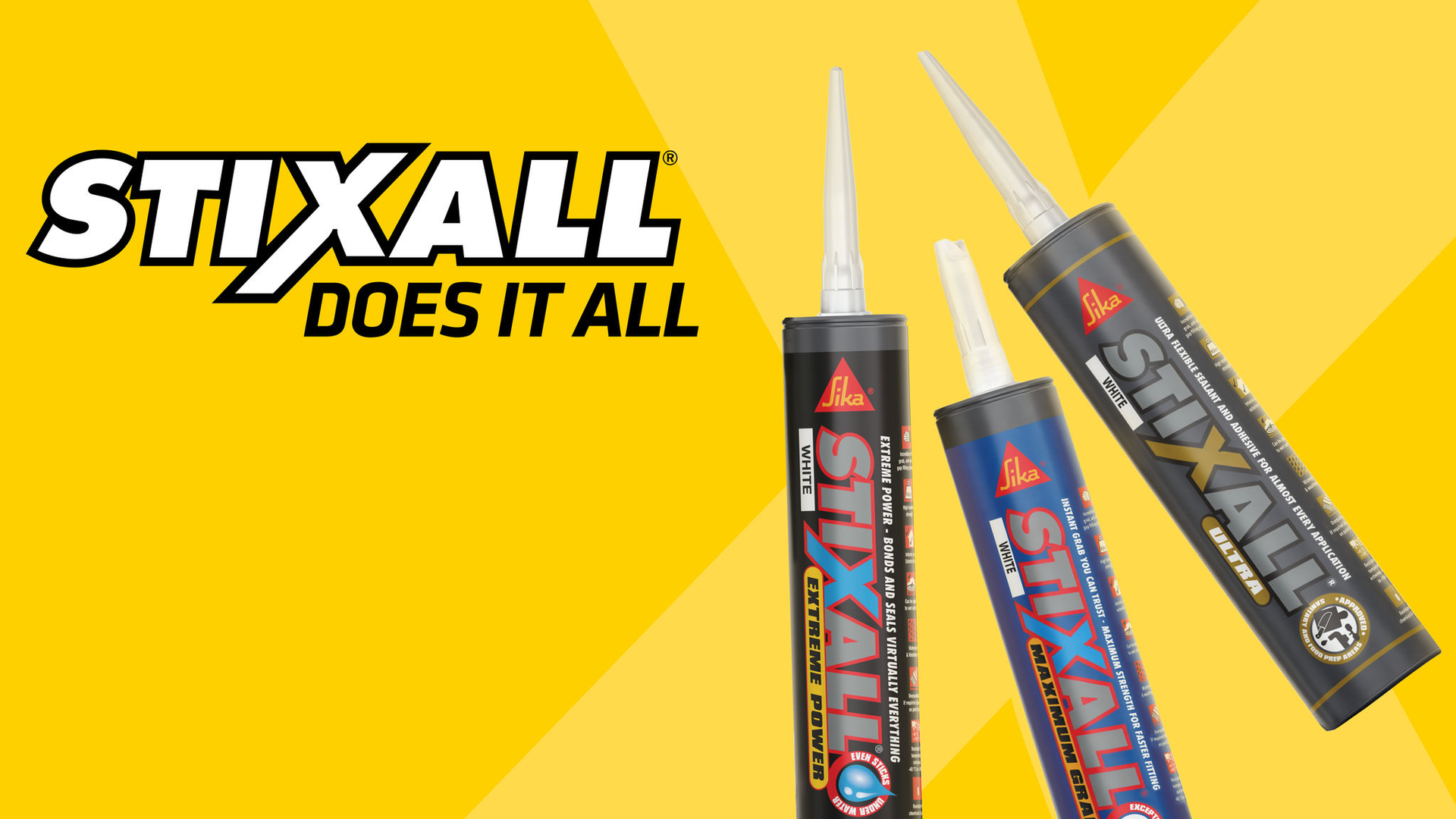 Stixall adhesive tubes on yellow background