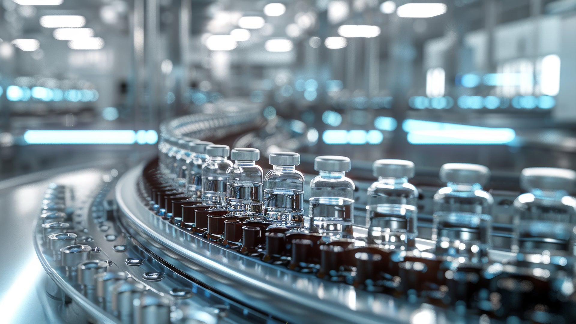 Filling line with vials in a pharmaceutical facility