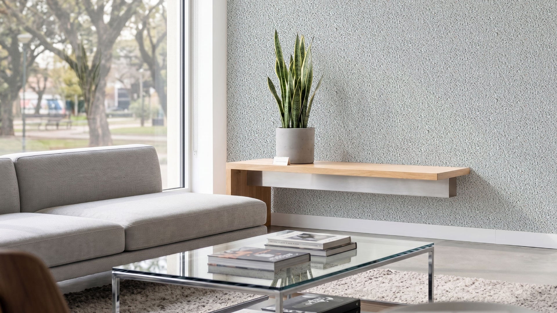 Minimalist living room with large window