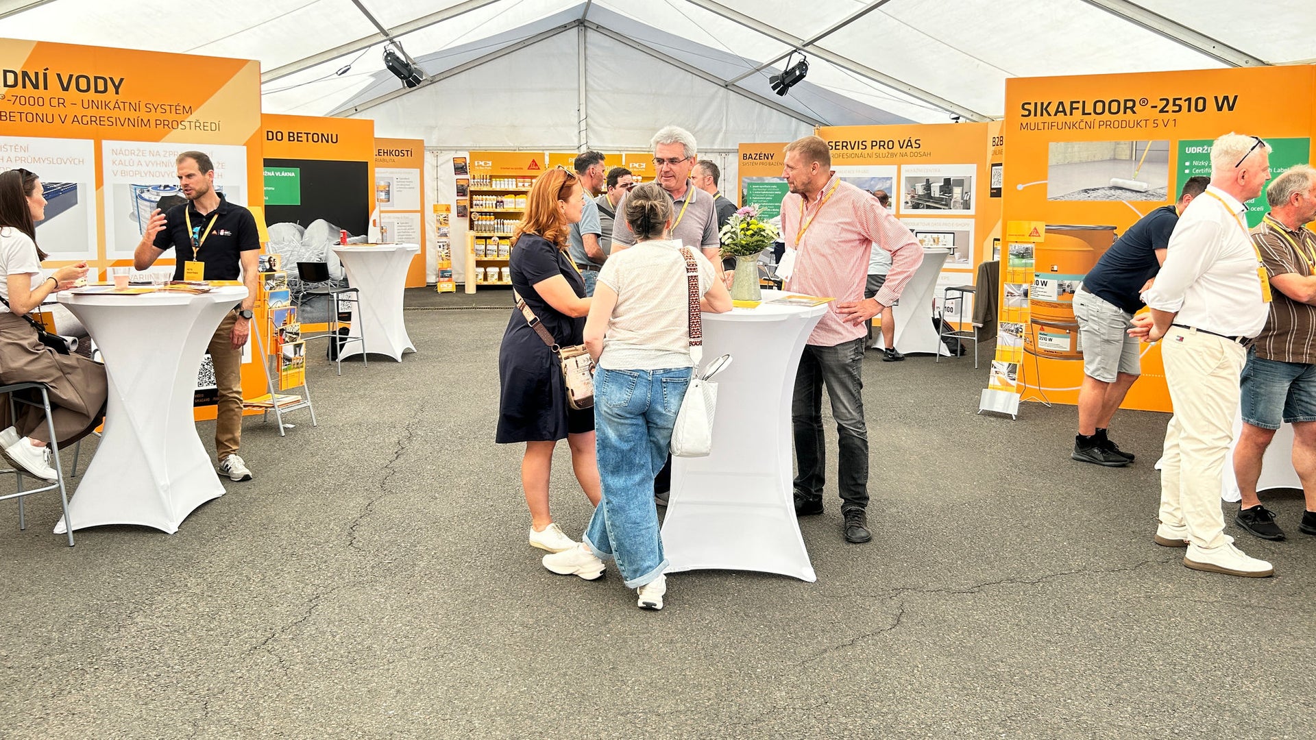 Visitors networking at construction products expo