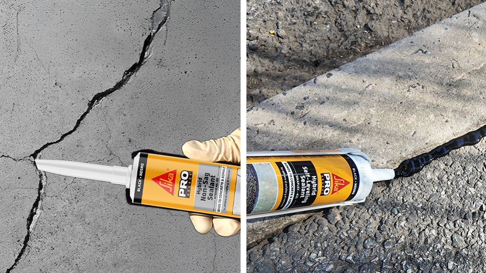 Construction sealant applied to cracked concrete surfaces