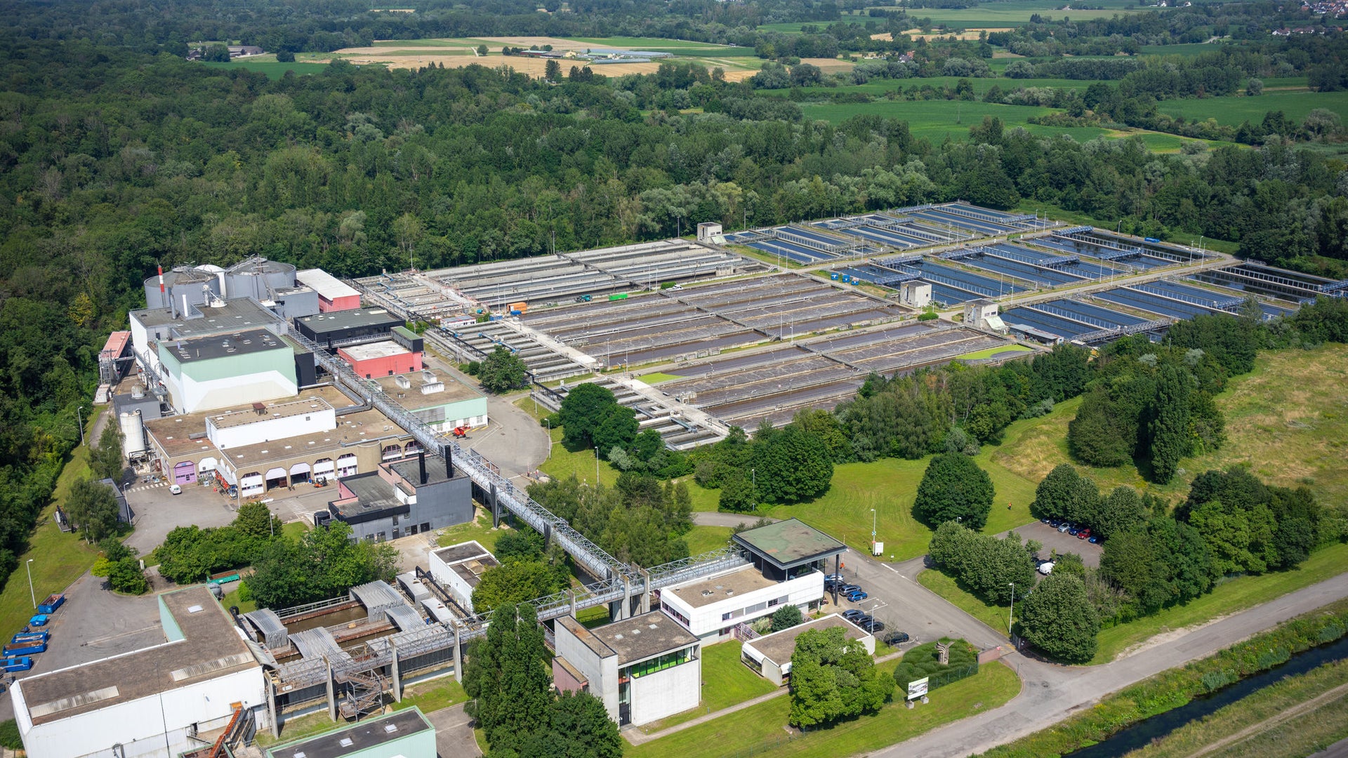 aerial photo of La wantzenau waste water treatment plant