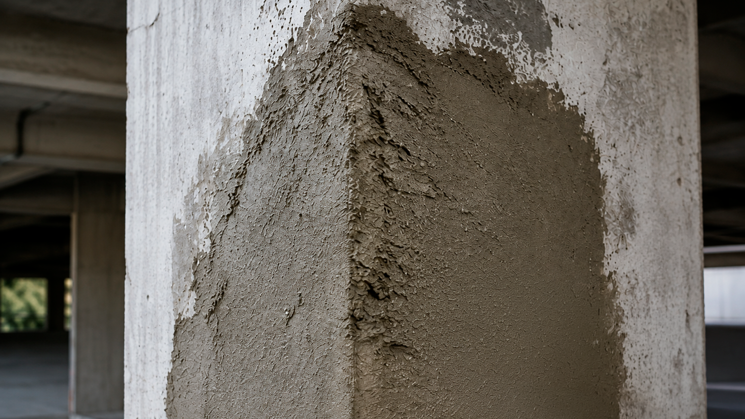 Fresh concrete repair on structural column