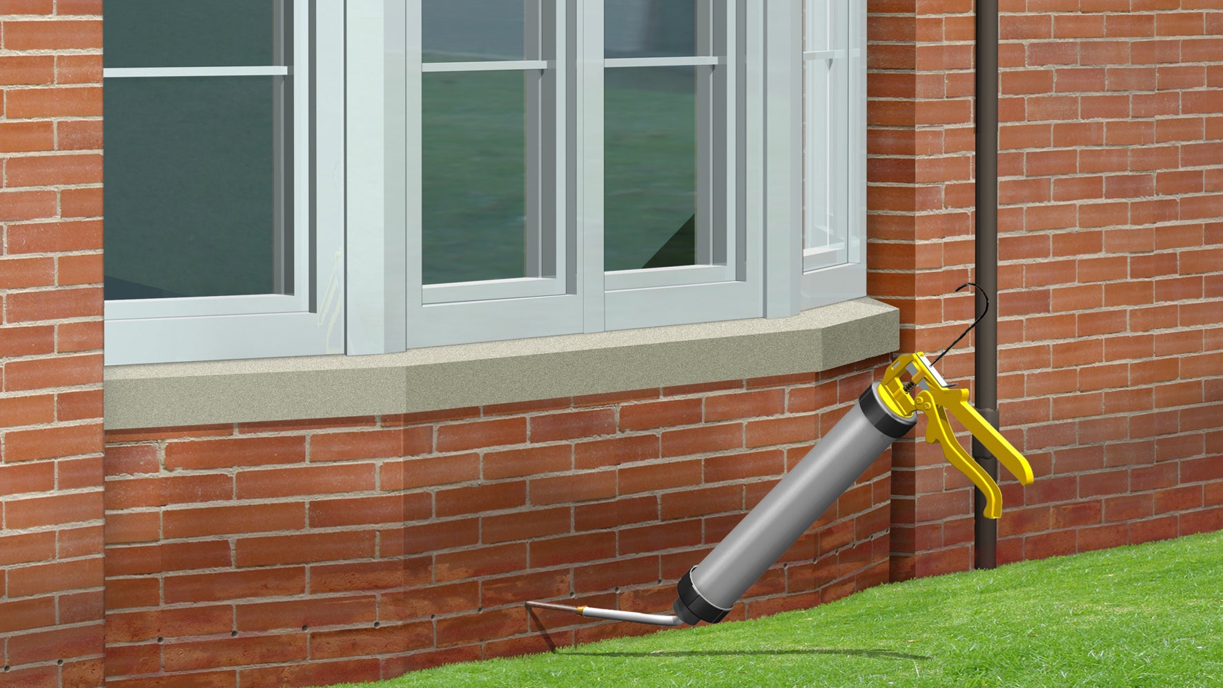 Borehole injection in a brick wall to combat rising damp