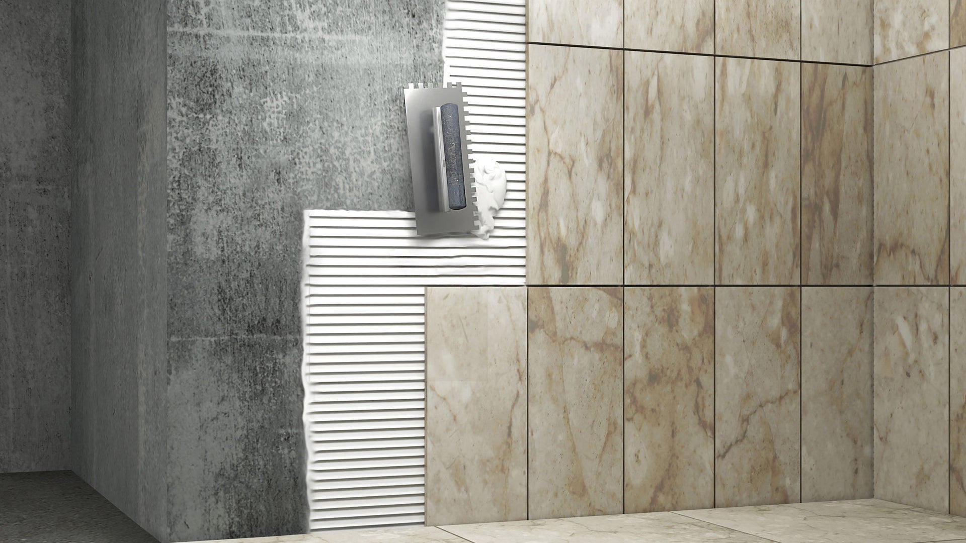 Tile installation with adhesive application
