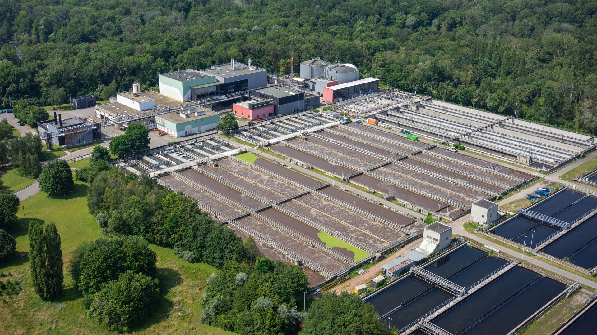 La Wantzenau wastewater treatment plant aerial shot in Strasbourg