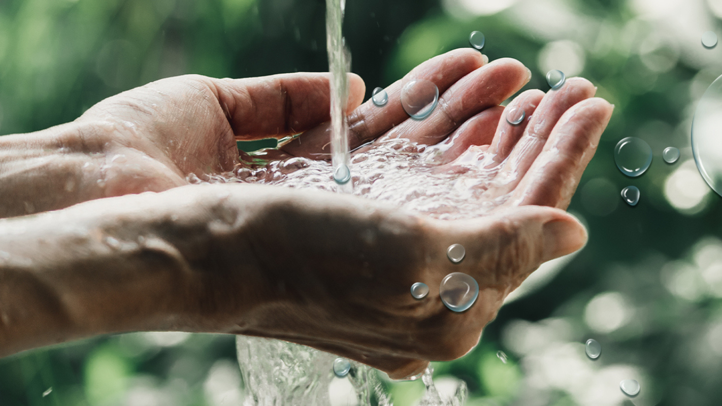 Water pouring into hands
