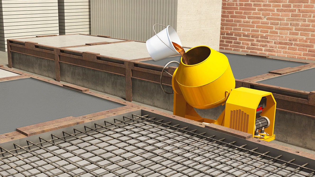 Superplasticiser for concrete is emptied into the concrete machine