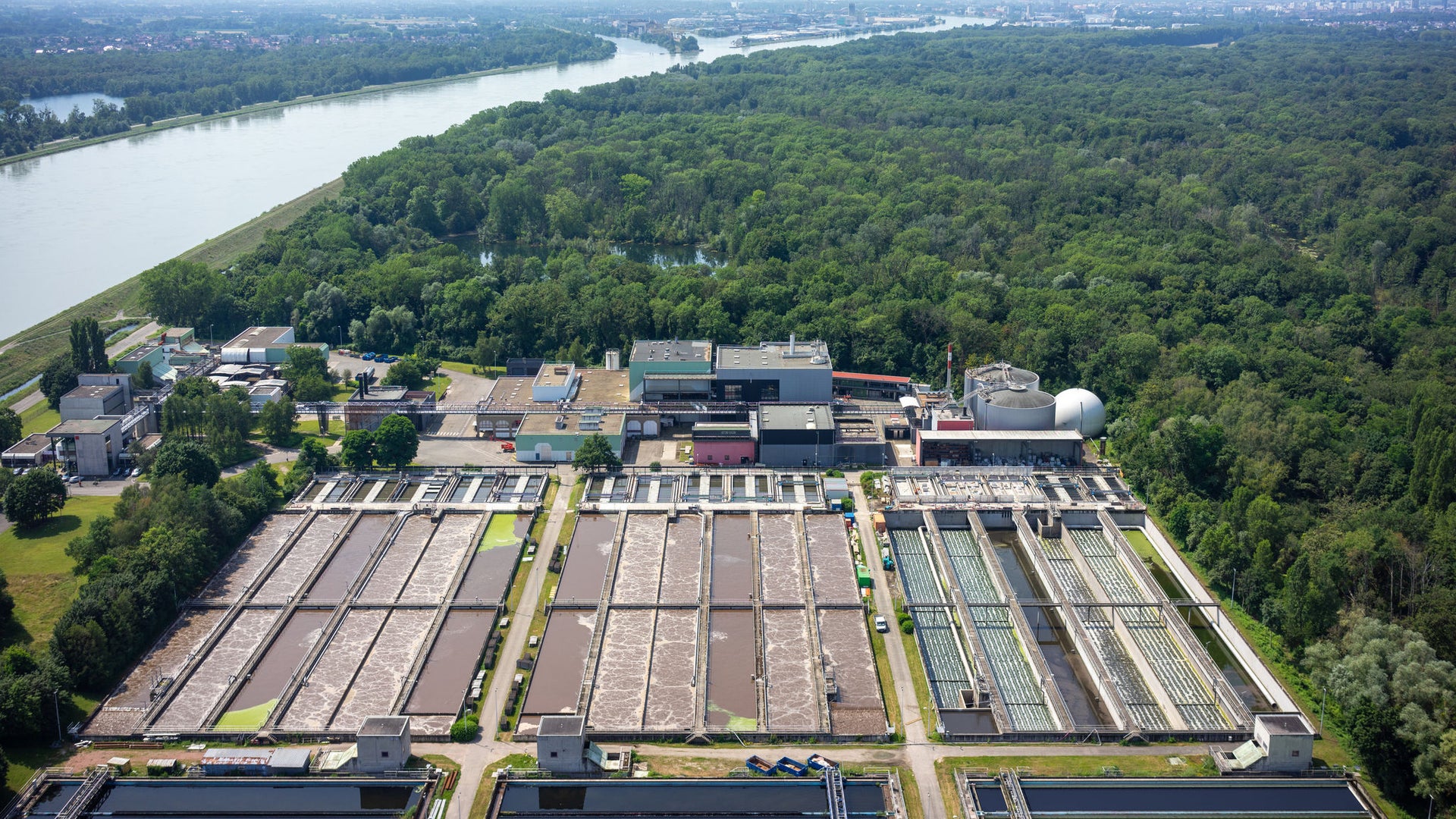 aerial photo of La wantzenau waste water treatment plant