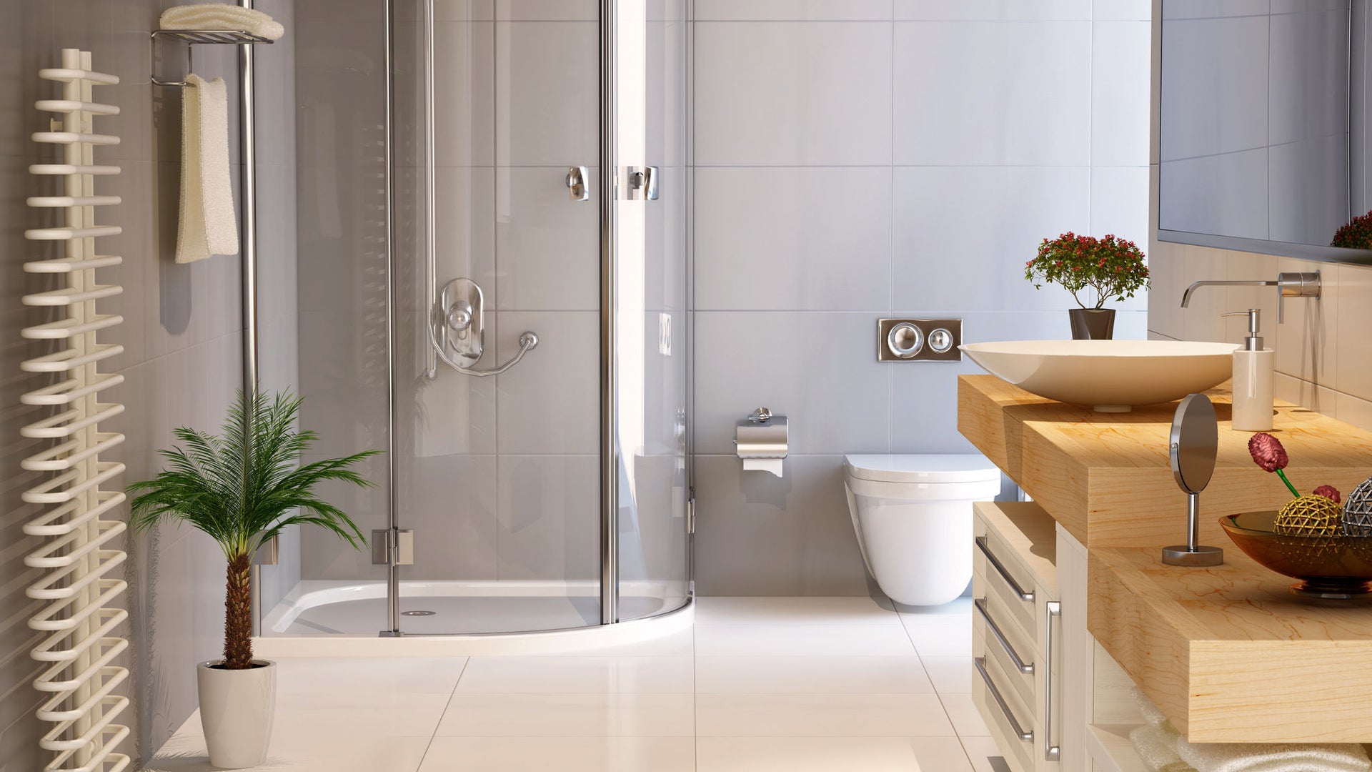 Modern bathroom with shower WC and washbasin