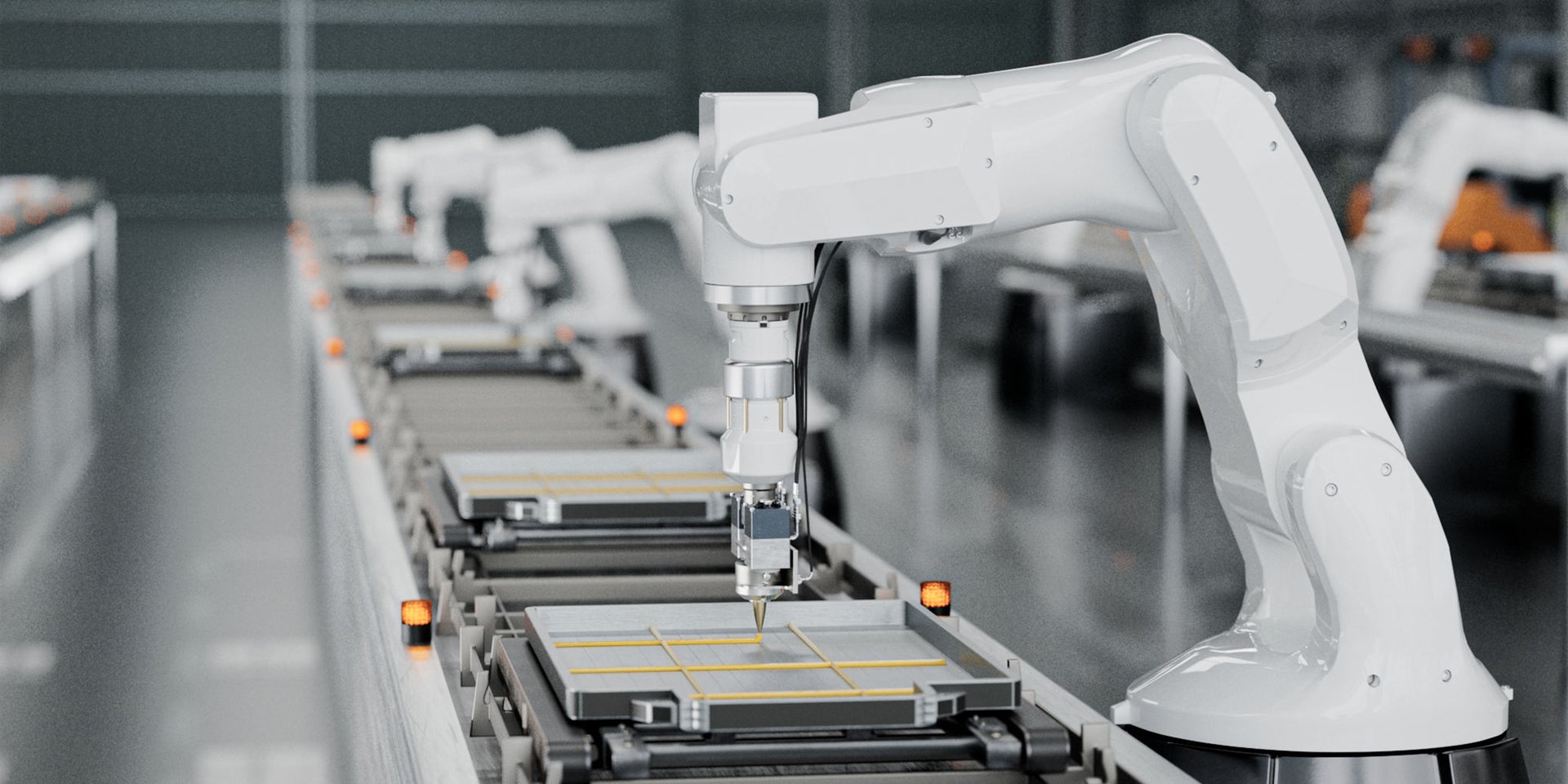 Robotic arm assembling electric vehicle batteries 