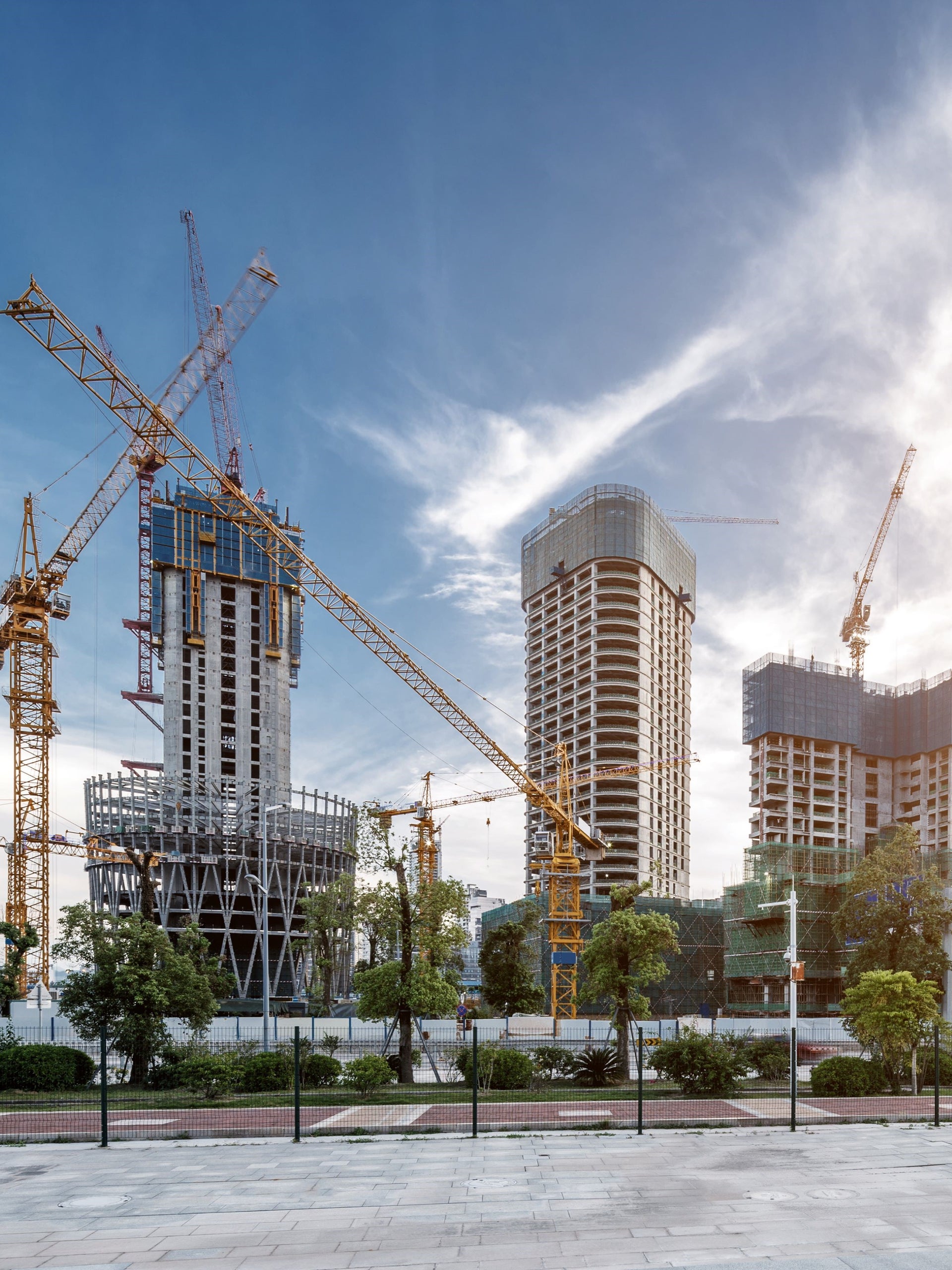 Modern high-rise buildings under construction