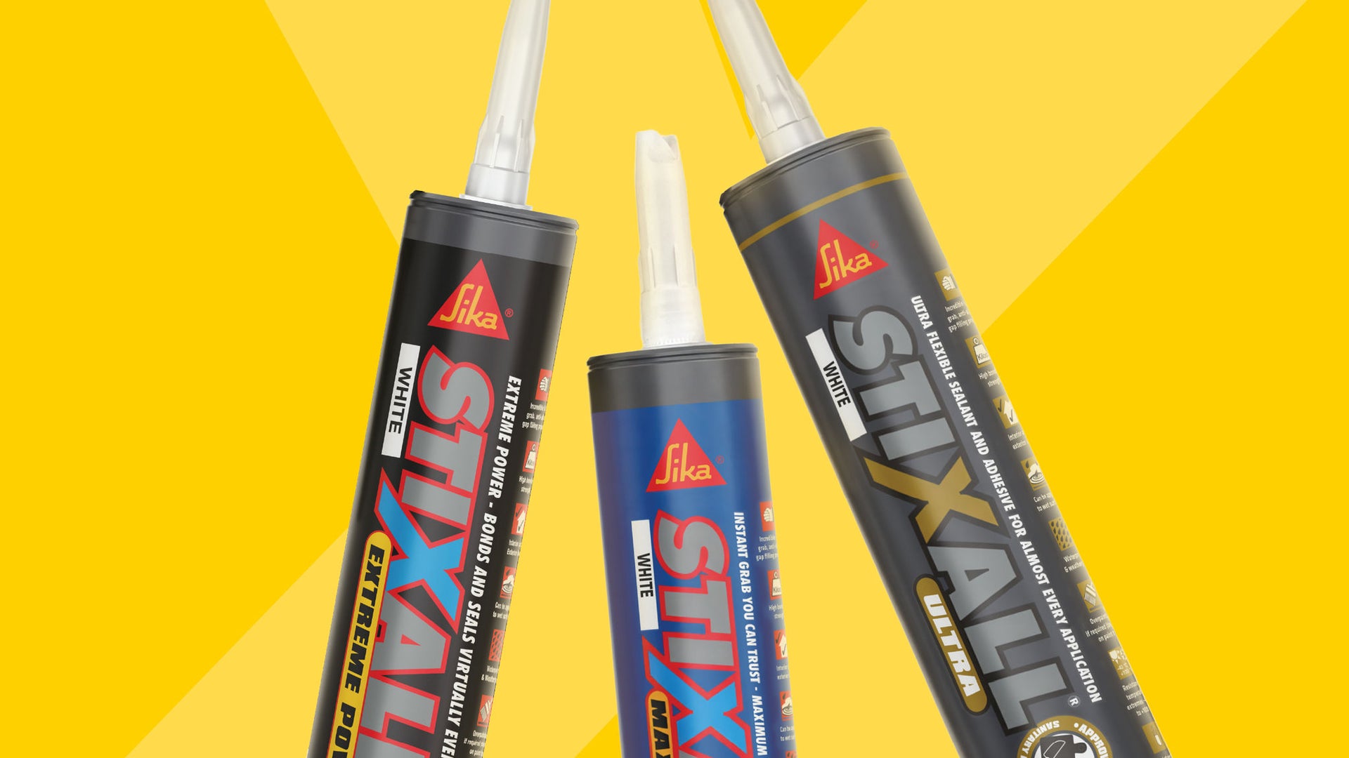Three Sika STIXALL adhesive sealant tubes