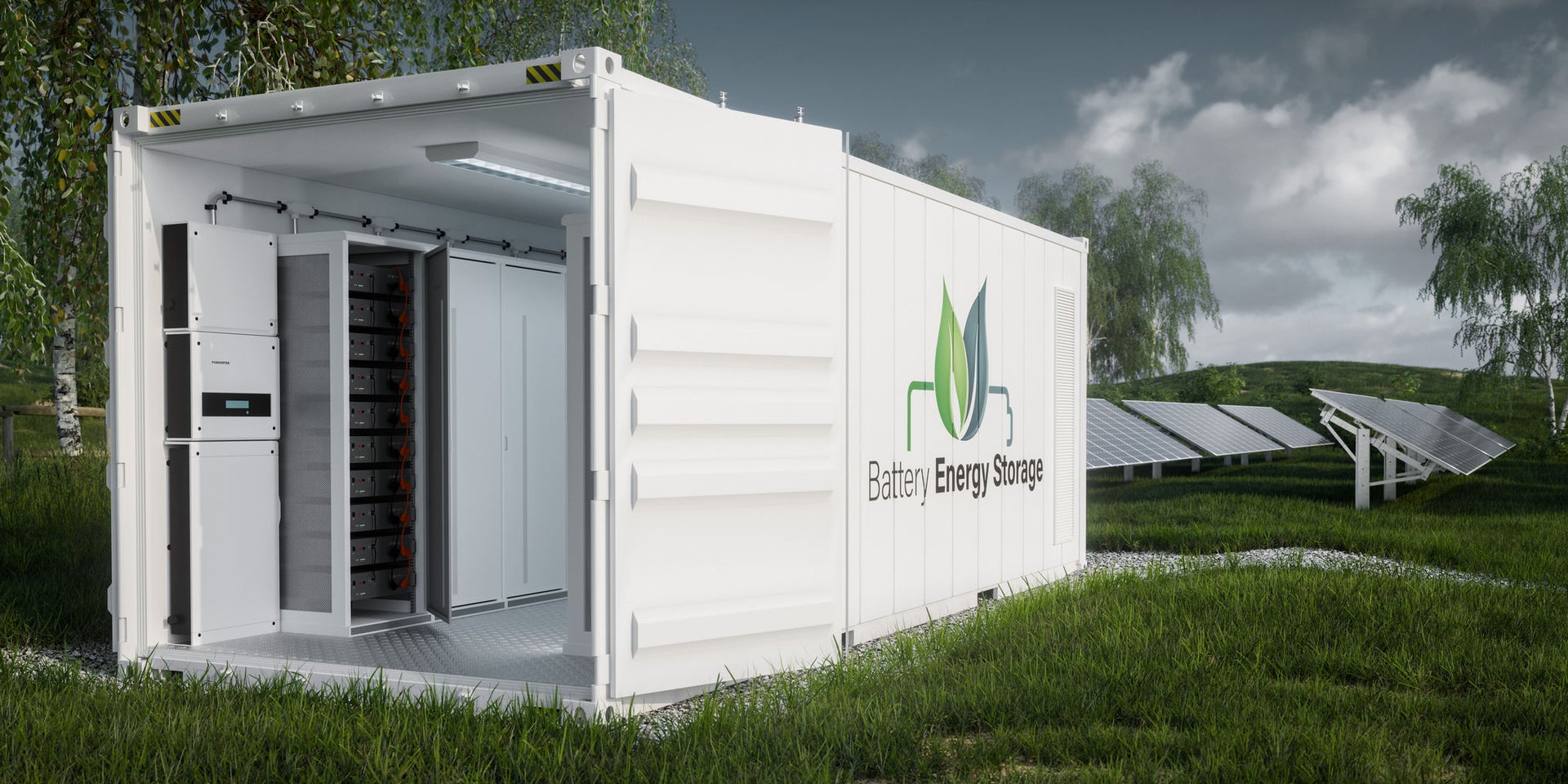 Energy Storage Systems Container resting on grass